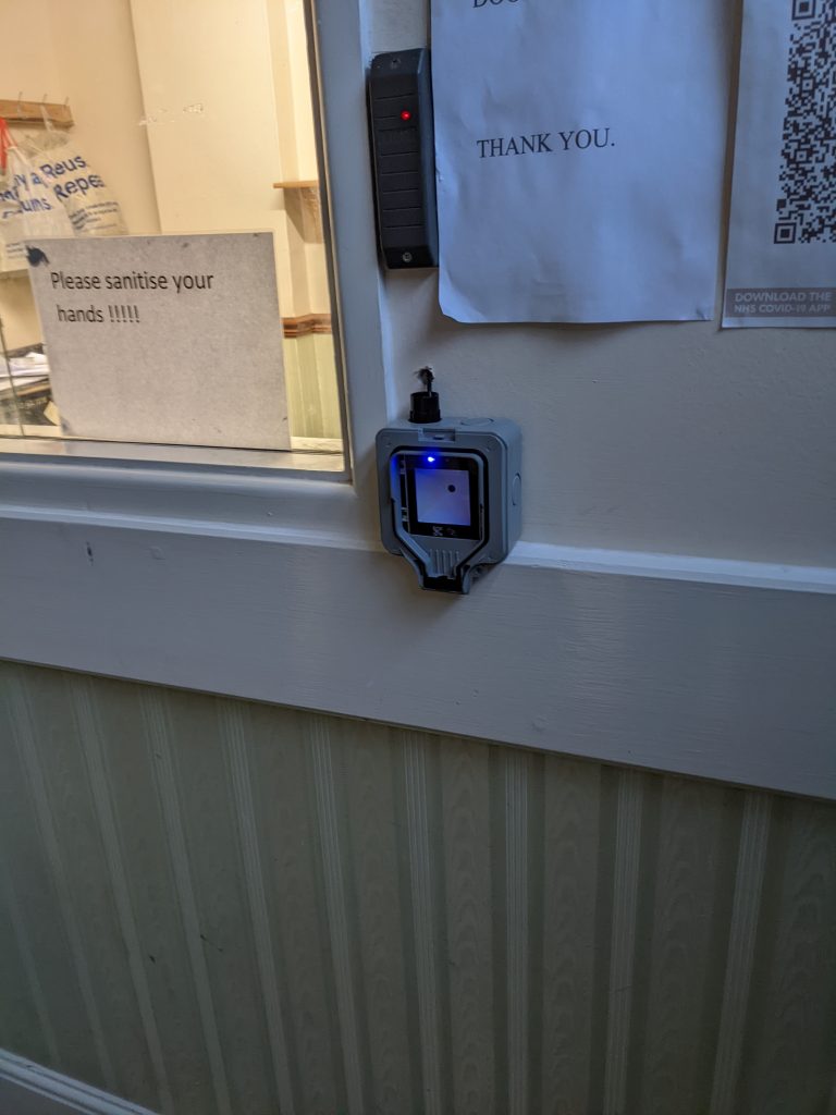 Door Access barcode scanner mounted to the wall - completed project